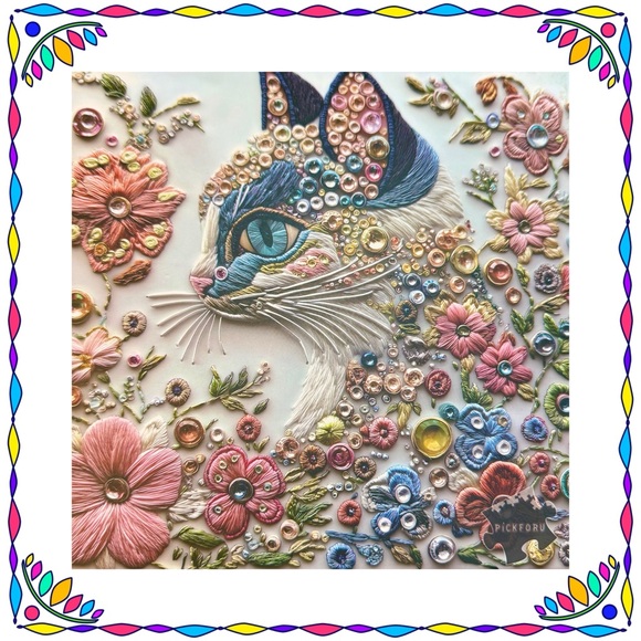 pickforu Other - Jigsaw puzzle - 1000 pieces - Elegant Cat - jewels embroidery - complete -great!